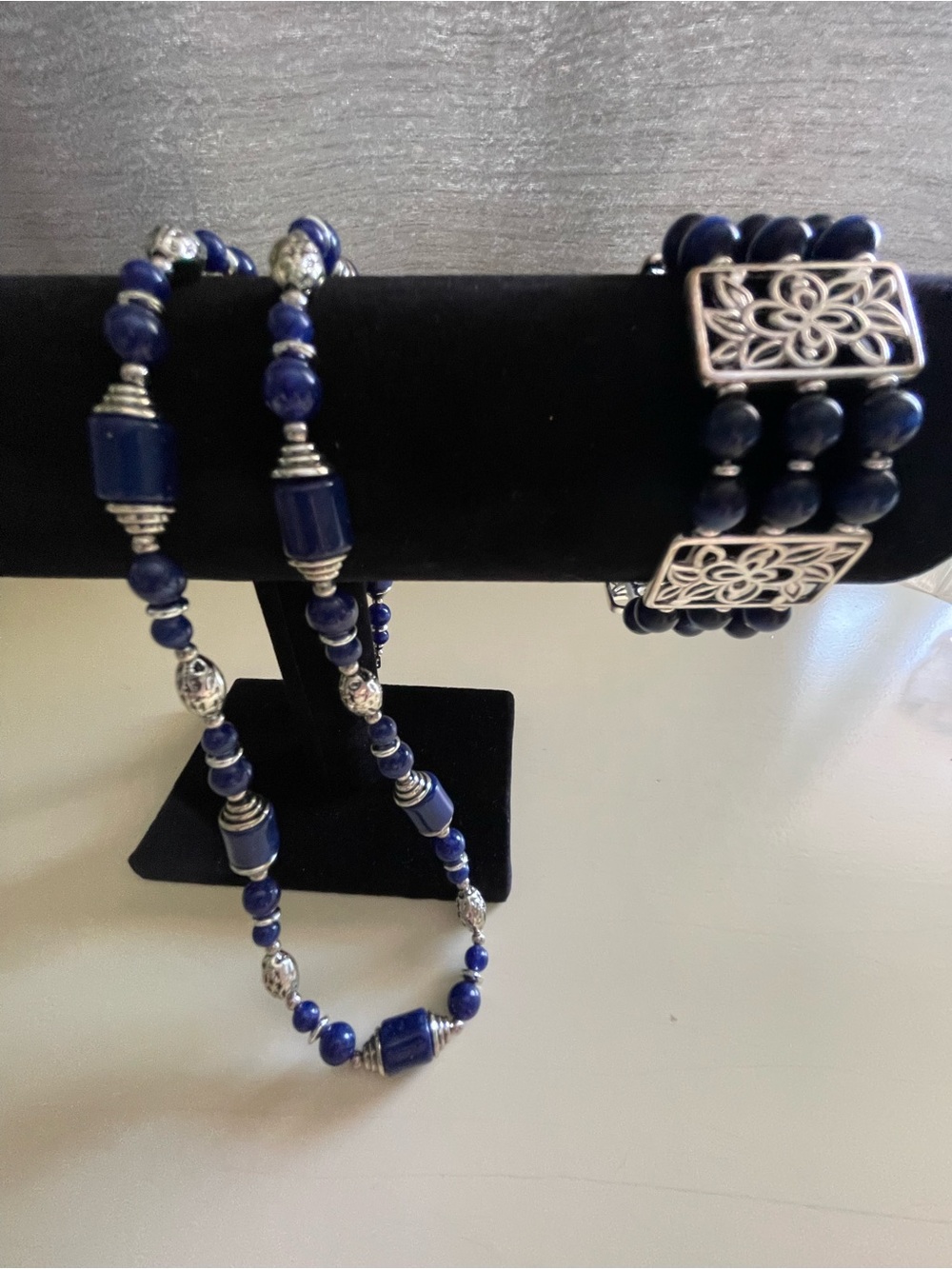 Handcrafted Lapis Blue Beaded Necklace & Bracelet Set